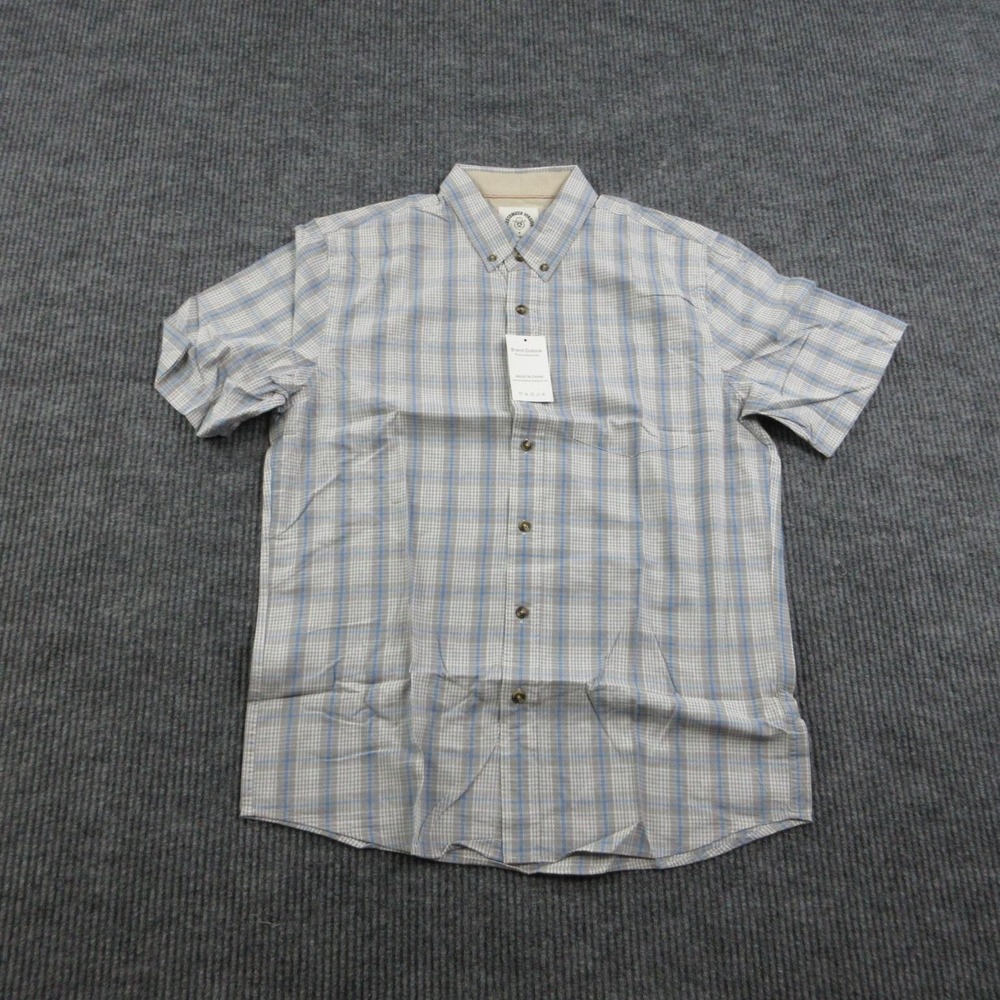 Dubinik Shirt Mens M Gray Blue Plaid Short Sleeve Button Up 100% Cotton NWT